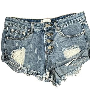 Blank Paige Denim Shorts Size Small Blue‎ Distressed Button Fly Womens 30X2.5